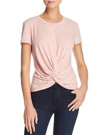 AQUA Distressed Twist-Front Tee in Blush at Bloomingdales